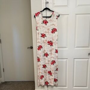 Caribbean Joe Cream Maxi Dress with Red Floral Print. 2XL  24.5” pit to pit.
